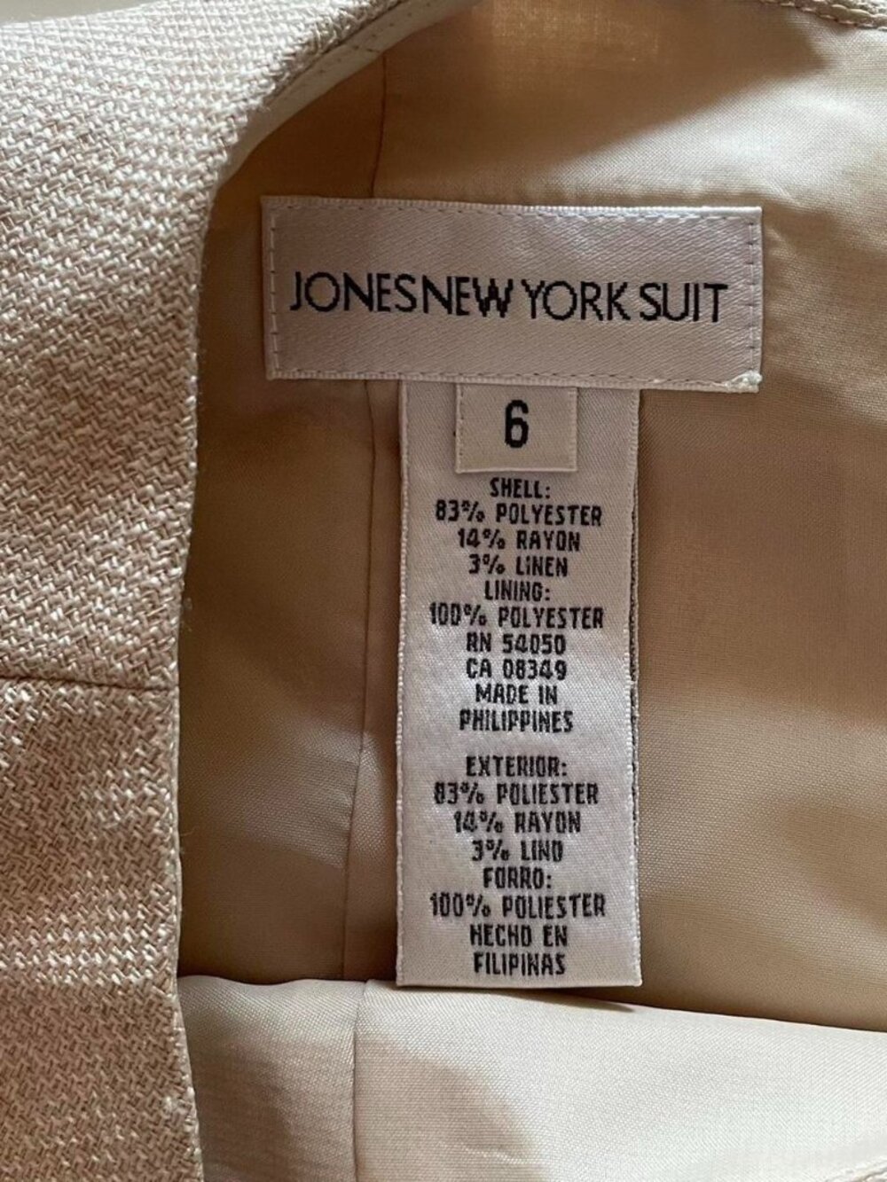 Vintage Jones New York Tailored Vest Top Tan/Beige Linen Blend Y2K - Size 6 - Picture 5 of 6